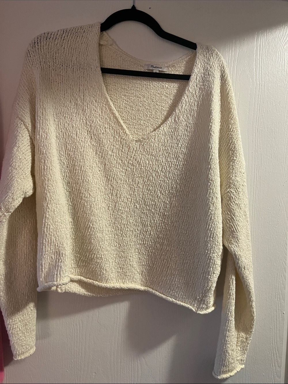 Madewell Cream V-Neck Lightweight Knit Sweater